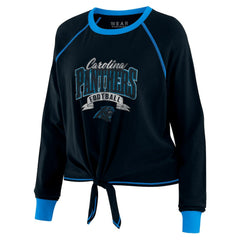 WEAR by Erin Andrews Women's Plus Size Tie-Front Long Sleeve Top - Carolina Panthers