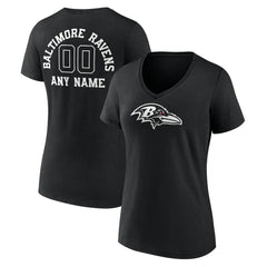 Women's Personalized Name & Number Monochrome V-Neck T-Shirt - Baltimore Ravens