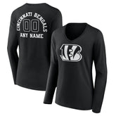 Women's Personalized Name & Number Monochrome Long Sleeve V-Neck T-Shirt - Cincinnati Bengals