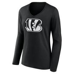 Women's Personalized Name & Number Monochrome Long Sleeve V-Neck T-Shirt - Cincinnati Bengals
