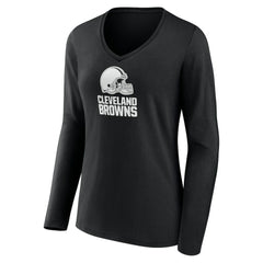 Women's Personalized Name & Number Monochrome Long Sleeve V-Neck T-Shirt - Cleveland Browns