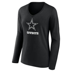 Women's Personalized Name & Number Monochrome Long Sleeve V-Neck T-Shirt - Dallas Cowboys