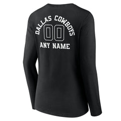 Women's Personalized Name & Number Monochrome Long Sleeve V-Neck T-Shirt - Dallas Cowboys