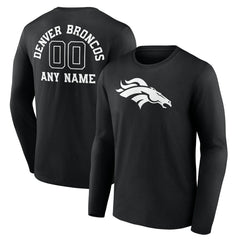 Personalized Name & Number Monochrome Long Sleeve T-Shirt - Denver Broncos
