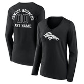 Women's Personalized Name & Number Monochrome Long Sleeve V-Neck T-Shirt - Denver Broncos