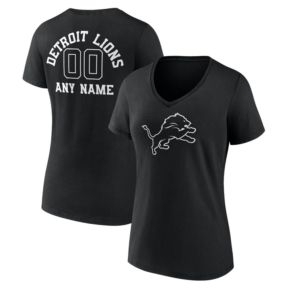 Women's Personalized Name & Number Monochrome V-Neck T-Shirt - Detroit Lions