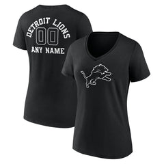 Women's Personalized Name & Number Monochrome V-Neck T-Shirt - Detroit Lions