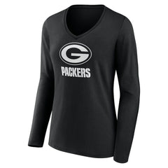 Women's Personalized Name & Number Monochrome Long Sleeve V-Neck T-Shirt - Green Bay Packers