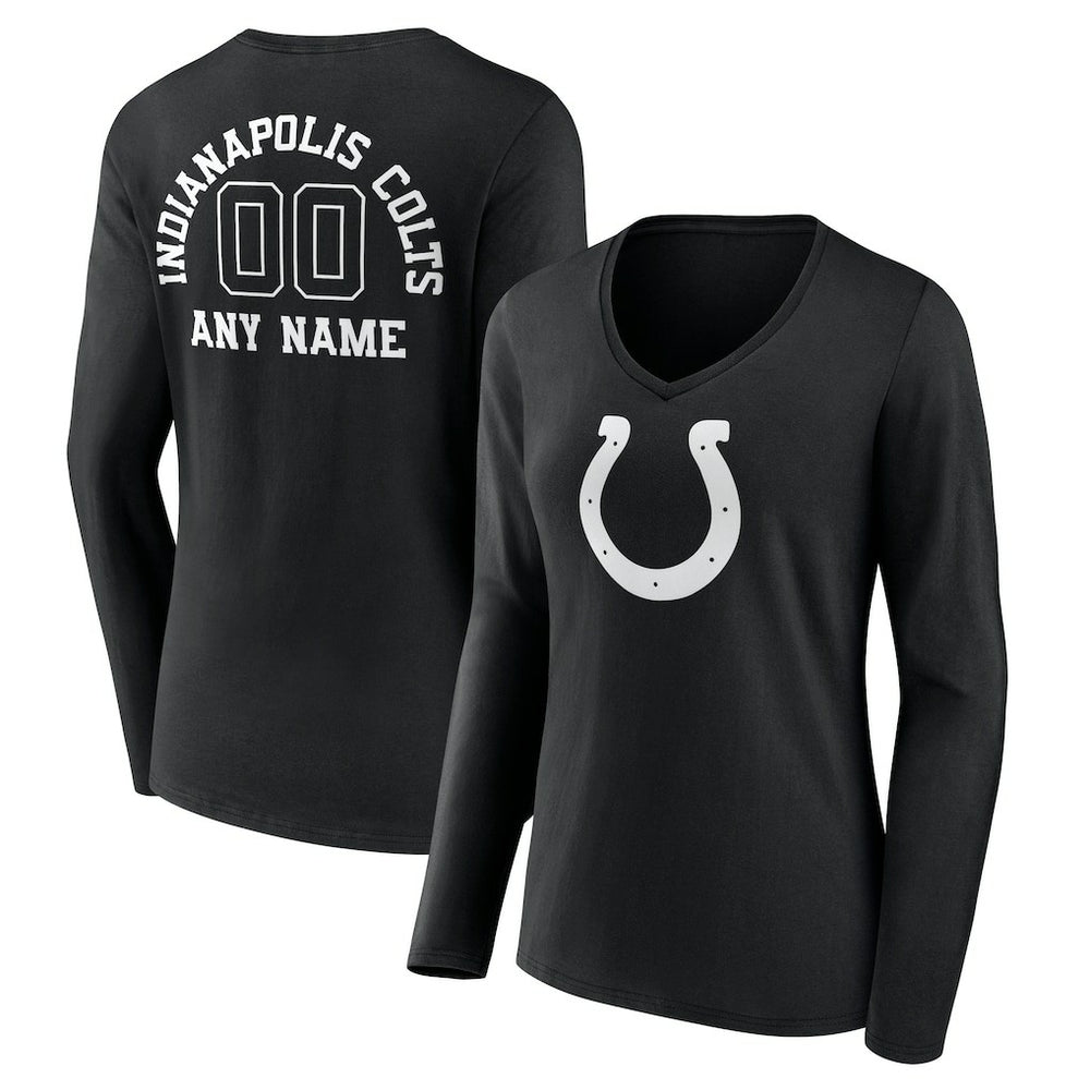 Women's Personalized Name & Number Monochrome Long Sleeve V-Neck T-Shirt - Indianapolis Colts