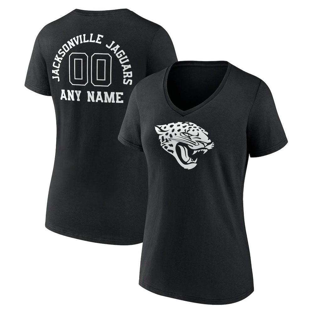 Women's Personalized Name & Number Monochrome V-Neck T-Shirt - Jacksonville Jaguars