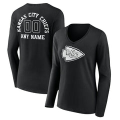 Women's Personalized Name & Number Monochrome Long Sleeve V-Neck T-Shirt - Kansas City Chiefs
