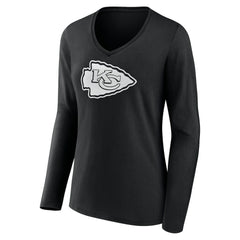 Women's Personalized Name & Number Monochrome Long Sleeve V-Neck T-Shirt - Kansas City Chiefs