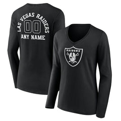 Women's Personalized Name & Number Monochrome Long Sleeve V-Neck T-Shirt - Las Vegas Raiders