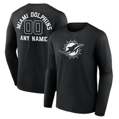 Personalized Name & Number Monochrome Long Sleeve T-Shirt - Miami Dolphins