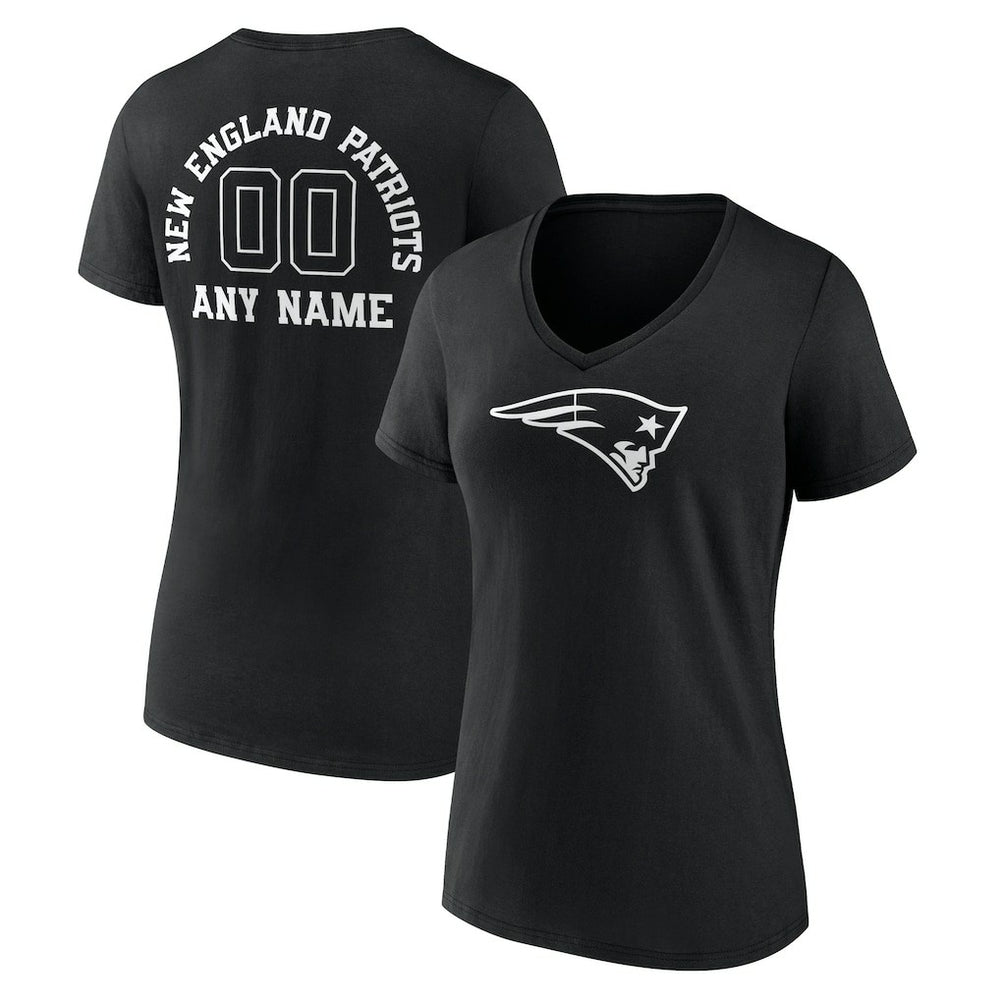 Women's Personalized Name & Number Monochrome V-Neck T-Shirt - New England Patriots