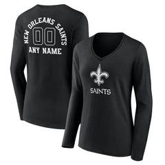 Women's Personalized Name & Number Monochrome Long Sleeve V-Neck T-Shirt - New Orleans Saints