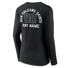 Women's Personalized Name & Number Monochrome Long Sleeve V-Neck T-Shirt - New Orleans Saints