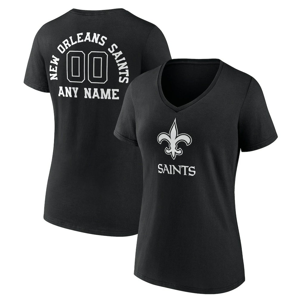 Women's Personalized Name & Number Monochrome V-Neck T-Shirt - New Orleans Saints