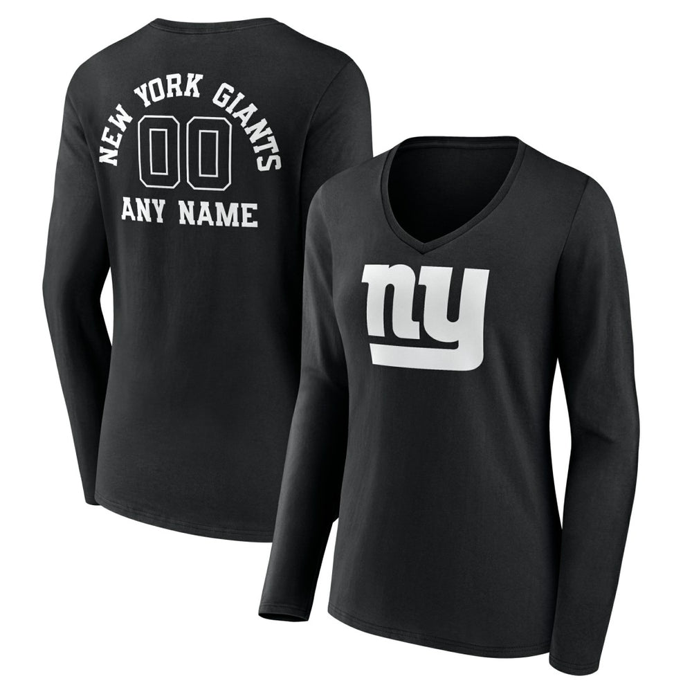 Women's Personalized Name & Number Monochrome Long Sleeve V-Neck T-Shirt - New York Giants