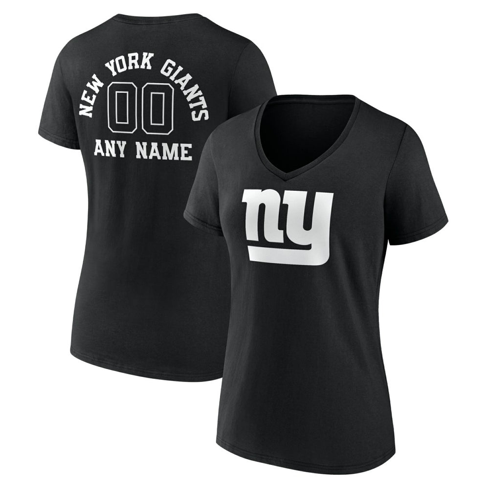 Women's Personalized Name & Number Monochrome V-Neck T-Shirt - New York Giants