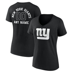 Women's Personalized Name & Number Monochrome V-Neck T-Shirt - New York Giants