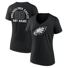 Women's Personalized Name & Number Monochrome V-Neck T-Shirt - Philadelphia Eagles