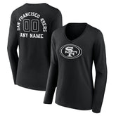 Women's Personalized Name & Number Monochrome Long Sleeve V-Neck T-Shirt - San Francisco 49ers