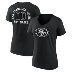 Women's Personalized Name & Number Monochrome V-Neck T-Shirt - San Francisco 49ers