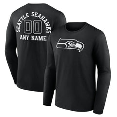 Personalized Name & Number Monochrome Long Sleeve T-Shirt - Seattle Seahawks