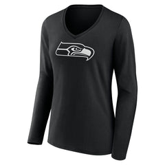 Women's Personalized Name & Number Monochrome Long Sleeve V-Neck T-Shirt - Seattle Seahawks