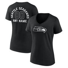Women's Personalized Name & Number Monochrome V-Neck T-Shirt - Seattle Seahawks