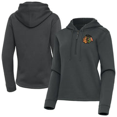 NHL Pewter Chicago Blackhawks Antigua Women's Contemporary Quarter-Zip Hoodie