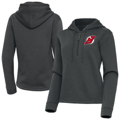NHL Pewter New Jersey Devils Antigua Women's Contemporary Quarter-Zip Hoodie