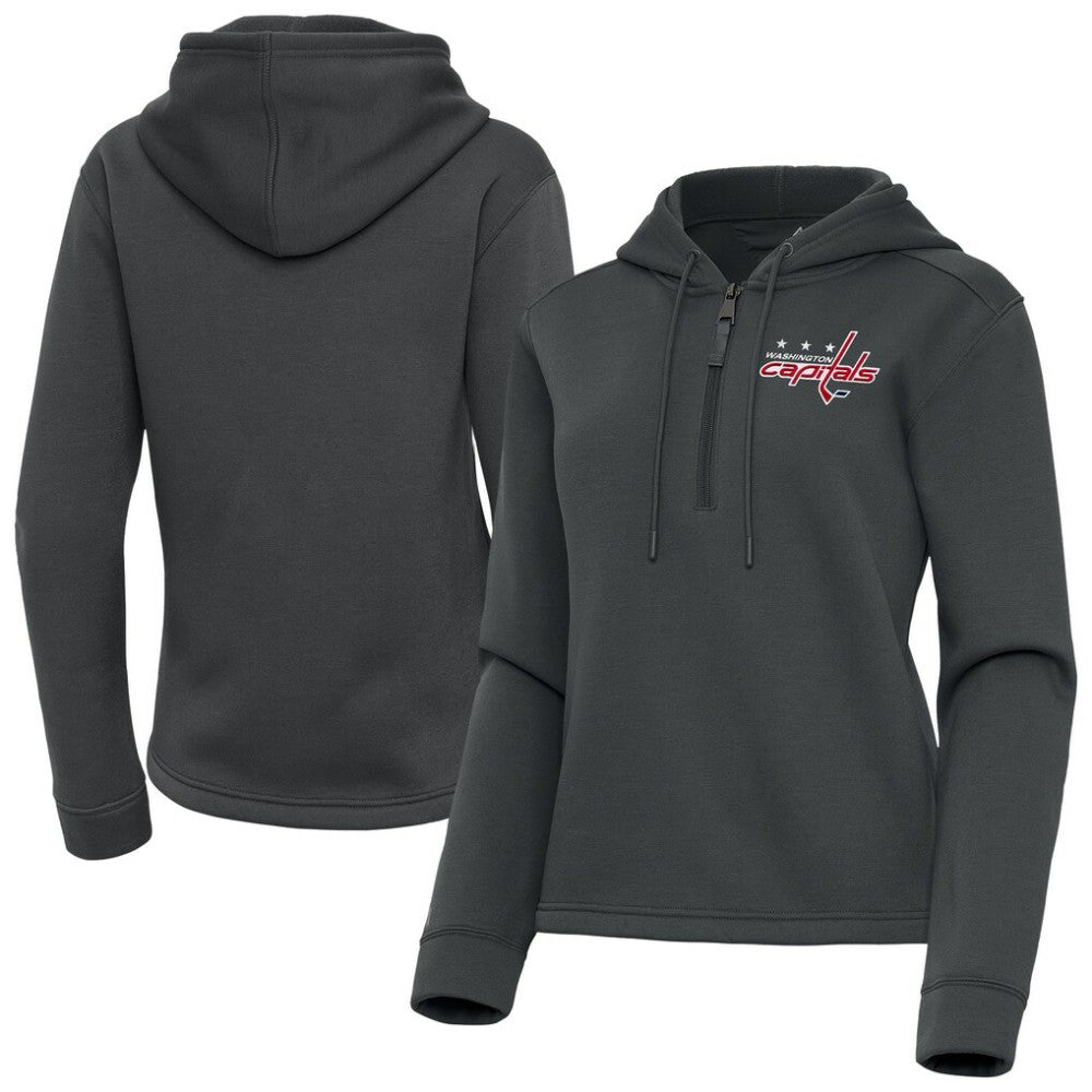 NHL Pewter Washington Capitals Antigua Women's Contemporary Quarter-Zip Hoodie