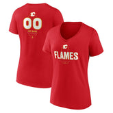 NHL Red Calgary Flames Women's Personalized Name & Number Midfielder V-Neck T-Shirt