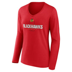 NHL Red Chicago Blackhawks Women's Personalized Name & Number Midfielder Long Sleeve V-Neck T-Shirt