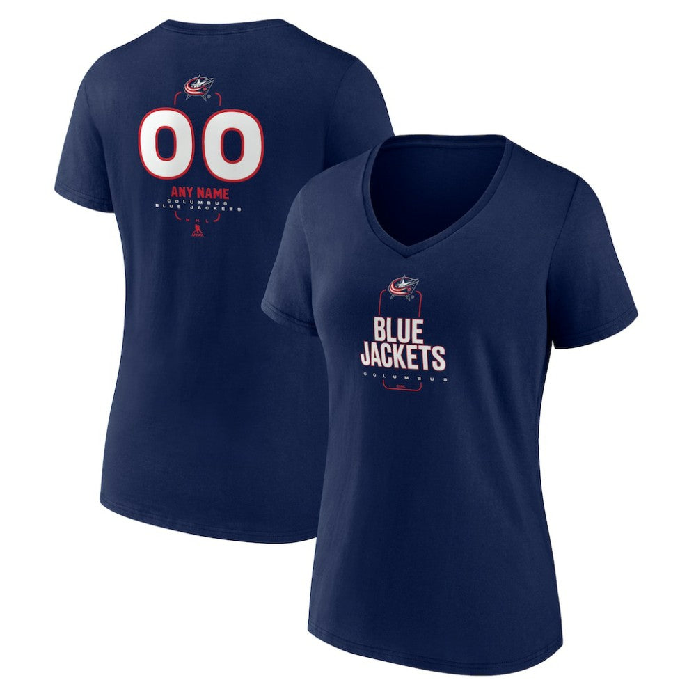 NHL Navy Columbus Blue Jackets Women's Personalized Name & Number Midfielder V-Neck T-Shirt