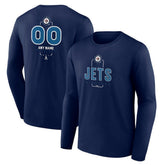 NHL Navy Winnipeg Jets Personalized Name & Number Midfielder Long Sleeve T-Shirt
