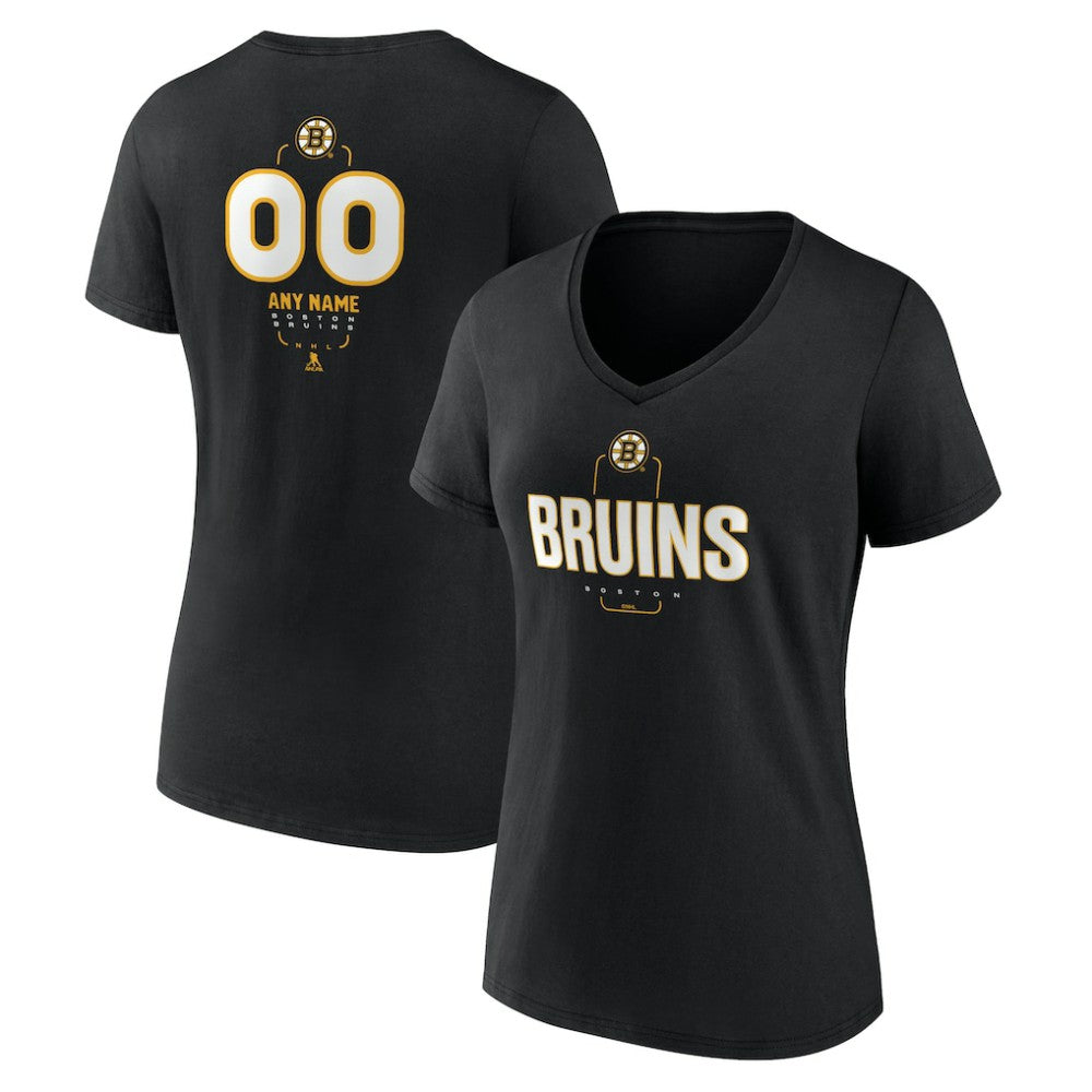 NHL Black Boston Bruins Women's Personalized Name & Number Midfielder V-Neck T-Shirt