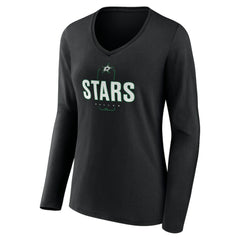 NHL Black Dallas Stars Women's Personalized Name & Number Midfielder Long Sleeve V-Neck T-Shirt