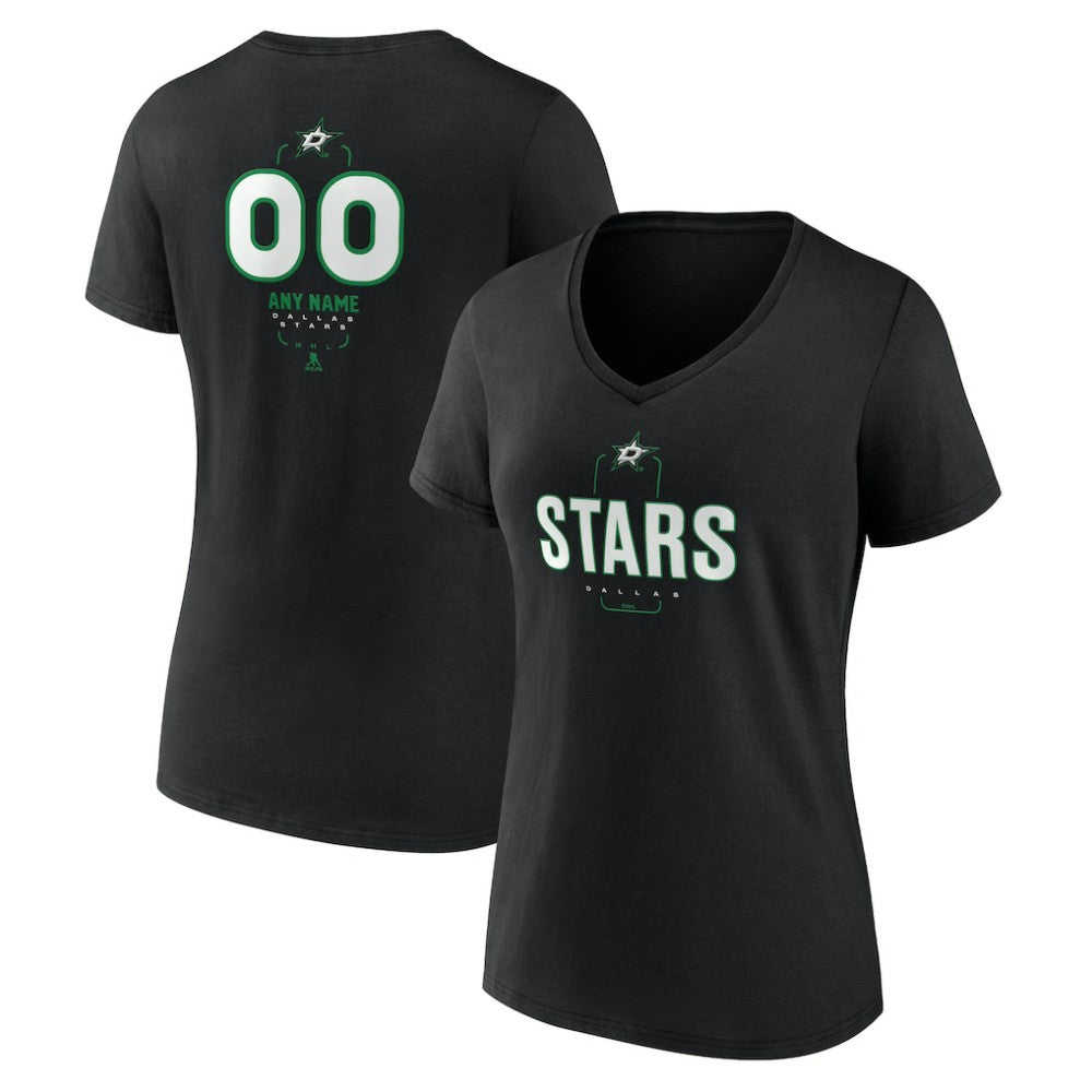 NHL Black Dallas Stars Women's Personalized Name & Number Midfielder V-Neck T-Shirt