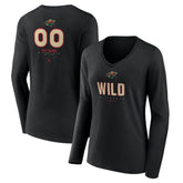 NHL Black Minnesota Wild Women's Personalized Name & Number Midfielder Long Sleeve V-Neck T-Shirt