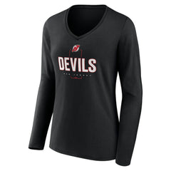 NHL Black New Jersey Devils Women's Personalized Name & Number Midfielder Long Sleeve V-Neck T-Shirt