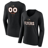 NHL Black Philadelphia Flyers Women's Personalized Name & Number Midfielder Long Sleeve V-Neck T-Shirt