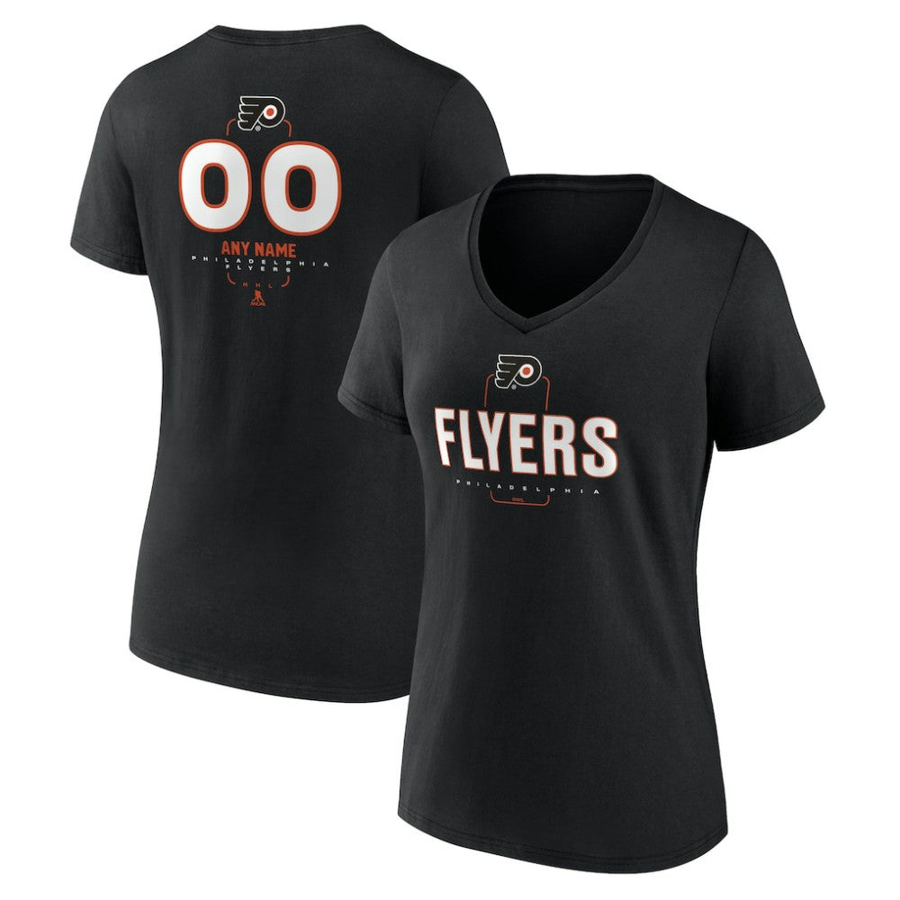 NHL Black Philadelphia Flyers Women's Personalized Name & Number Midfielder V-Neck T-Shirt