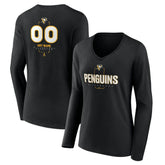 NHL Black Pittsburgh Penguins Women's Personalized Name & Number Midfielder Long Sleeve V-Neck T-Shirt