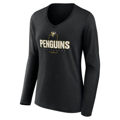 NHL Black Pittsburgh Penguins Women's Personalized Name & Number Midfielder Long Sleeve V-Neck T-Shirt