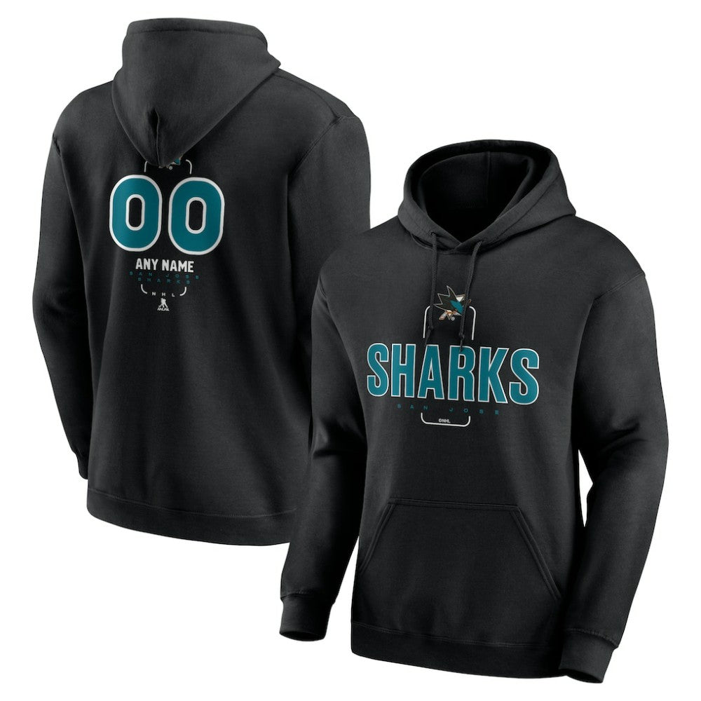 NHL Black San Jose Sharks Personalized Name & Number Midfielder Pullover Hoodie