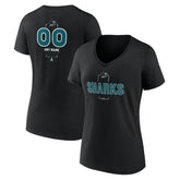NHL Black San Jose Sharks Women's Personalized Name & Number Midfielder V-Neck T-Shirt
