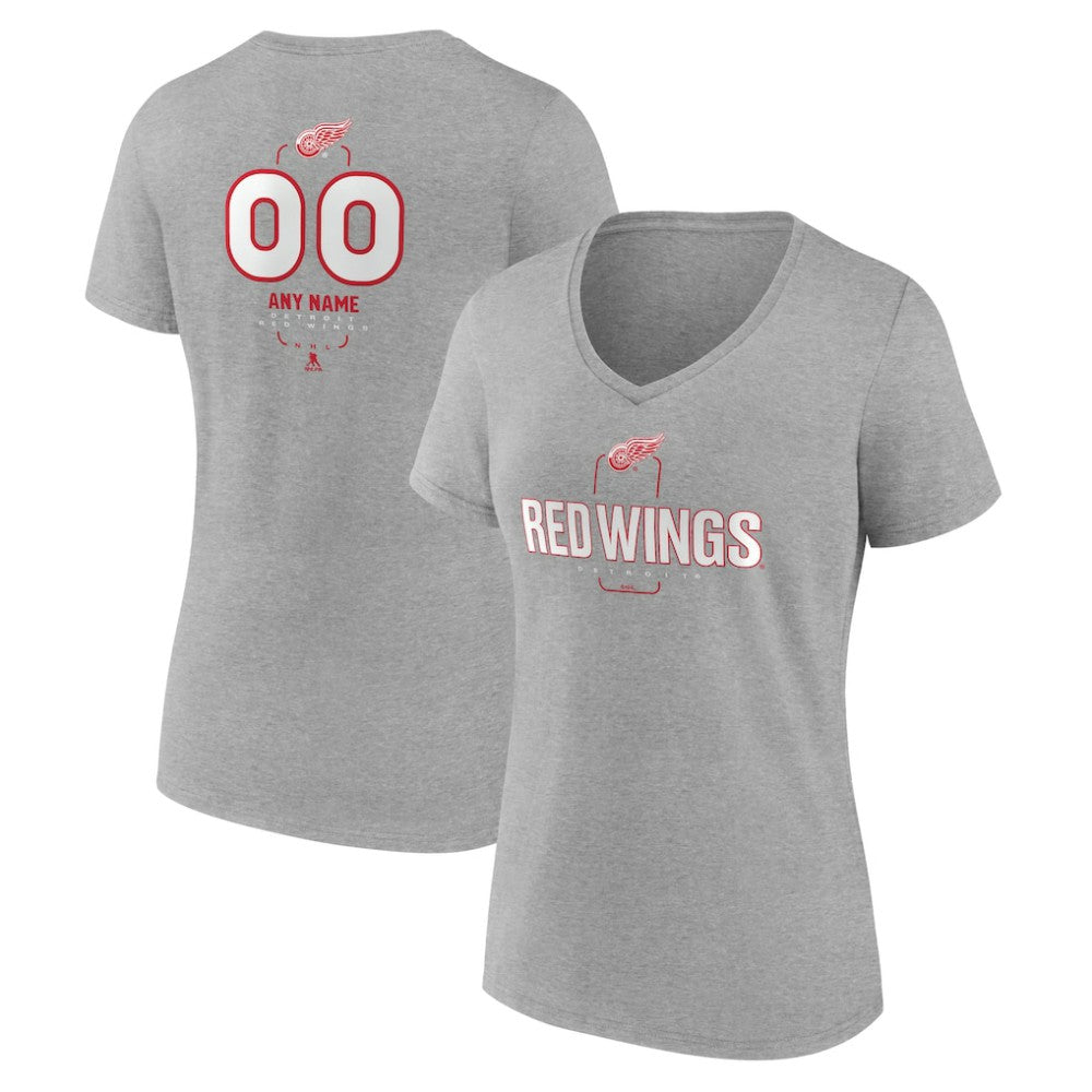 NHL Gray Detroit Red Wings Women's Personalized Name & Number Midfielder V-Neck T-Shirt